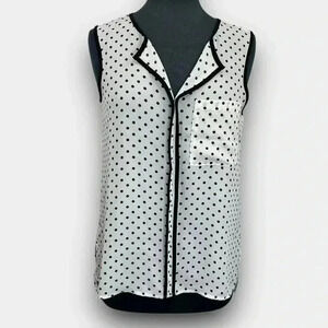 SUZY SHIER‎ ladies sleeveless small blouse  v-neck step hem polka dot